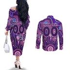 Personalised Freo NAIDOC Week 2024 Couples Matching Off The Shoulder Long Sleeve Dress and Long Sleeve Button Shirt Aussie Aboriginal Art