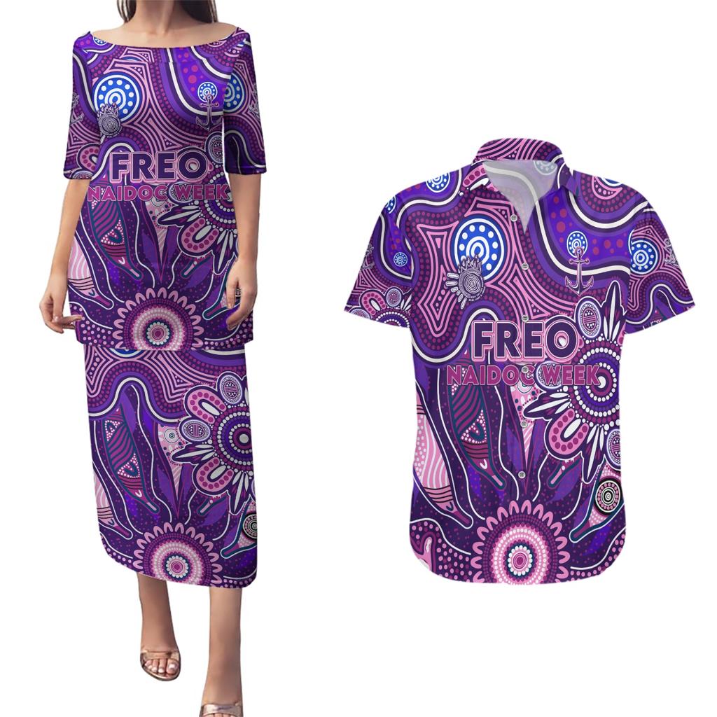 Personalised Freo NAIDOC Week 2024 Couples Matching Puletasi and Hawaiian Shirt Aussie Aboriginal Art