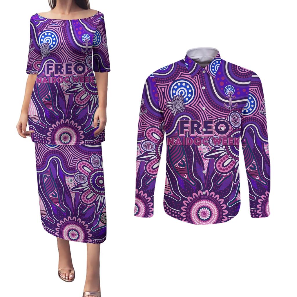 Personalised Freo NAIDOC Week 2024 Couples Matching Puletasi and Long Sleeve Button Shirt Aussie Aboriginal Art