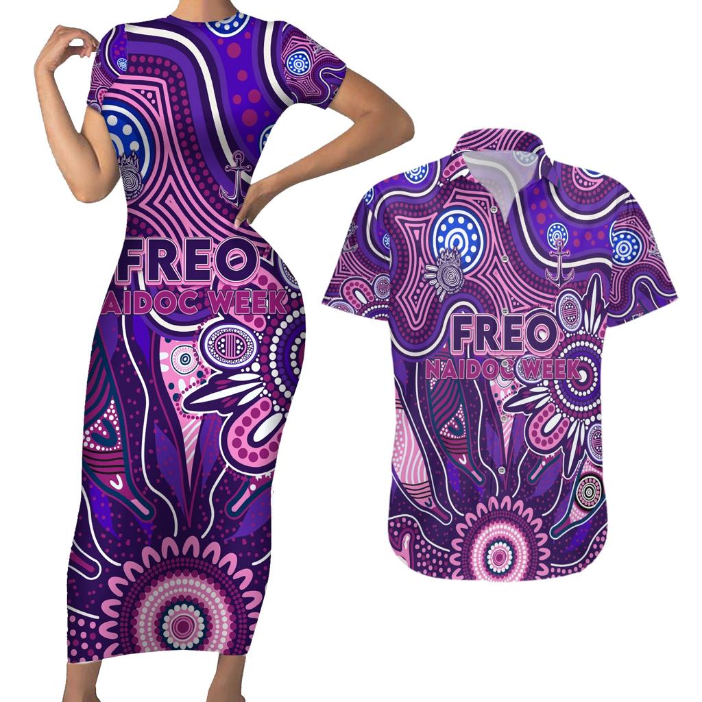 Personalised Freo NAIDOC Week 2024 Couples Matching Short Sleeve Bodycon Dress and Hawaiian Shirt Aussie Aboriginal Art
