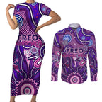 Personalised Freo NAIDOC Week 2024 Couples Matching Short Sleeve Bodycon Dress and Long Sleeve Button Shirt Aussie Aboriginal Art
