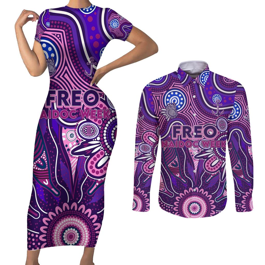 Personalised Freo NAIDOC Week 2024 Couples Matching Short Sleeve Bodycon Dress and Long Sleeve Button Shirt Aussie Aboriginal Art