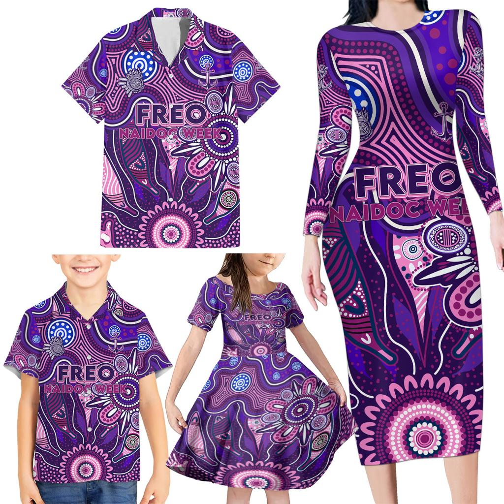 Personalised Freo NAIDOC Week 2024 Family Matching Long Sleeve Bodycon Dress and Hawaiian Shirt Aussie Aboriginal Art