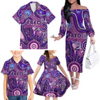Personalised Freo NAIDOC Week 2024 Family Matching Off The Shoulder Long Sleeve Dress and Hawaiian Shirt Aussie Aboriginal Art