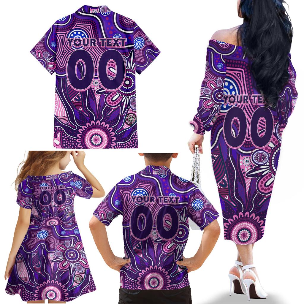 Personalised Freo NAIDOC Week 2024 Family Matching Off The Shoulder Long Sleeve Dress and Hawaiian Shirt Aussie Aboriginal Art