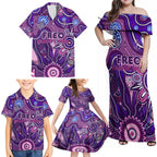 Personalised Freo NAIDOC Week 2024 Family Matching Off Shoulder Maxi Dress and Hawaiian Shirt Aussie Aboriginal Art