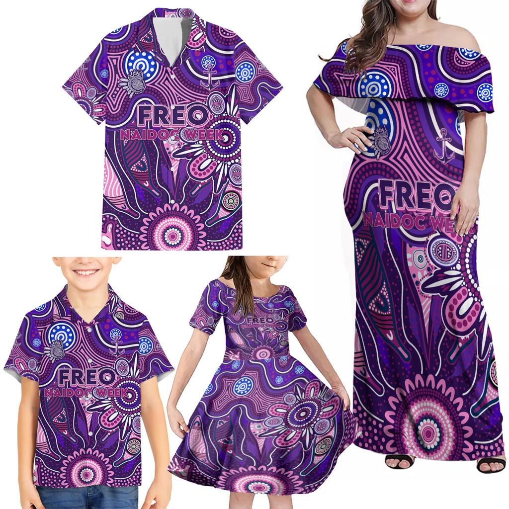Personalised Freo NAIDOC Week 2024 Family Matching Off Shoulder Maxi Dress and Hawaiian Shirt Aussie Aboriginal Art