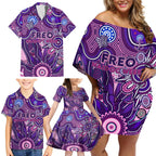 Personalised Freo NAIDOC Week 2024 Family Matching Off Shoulder Short Dress and Hawaiian Shirt Aussie Aboriginal Art