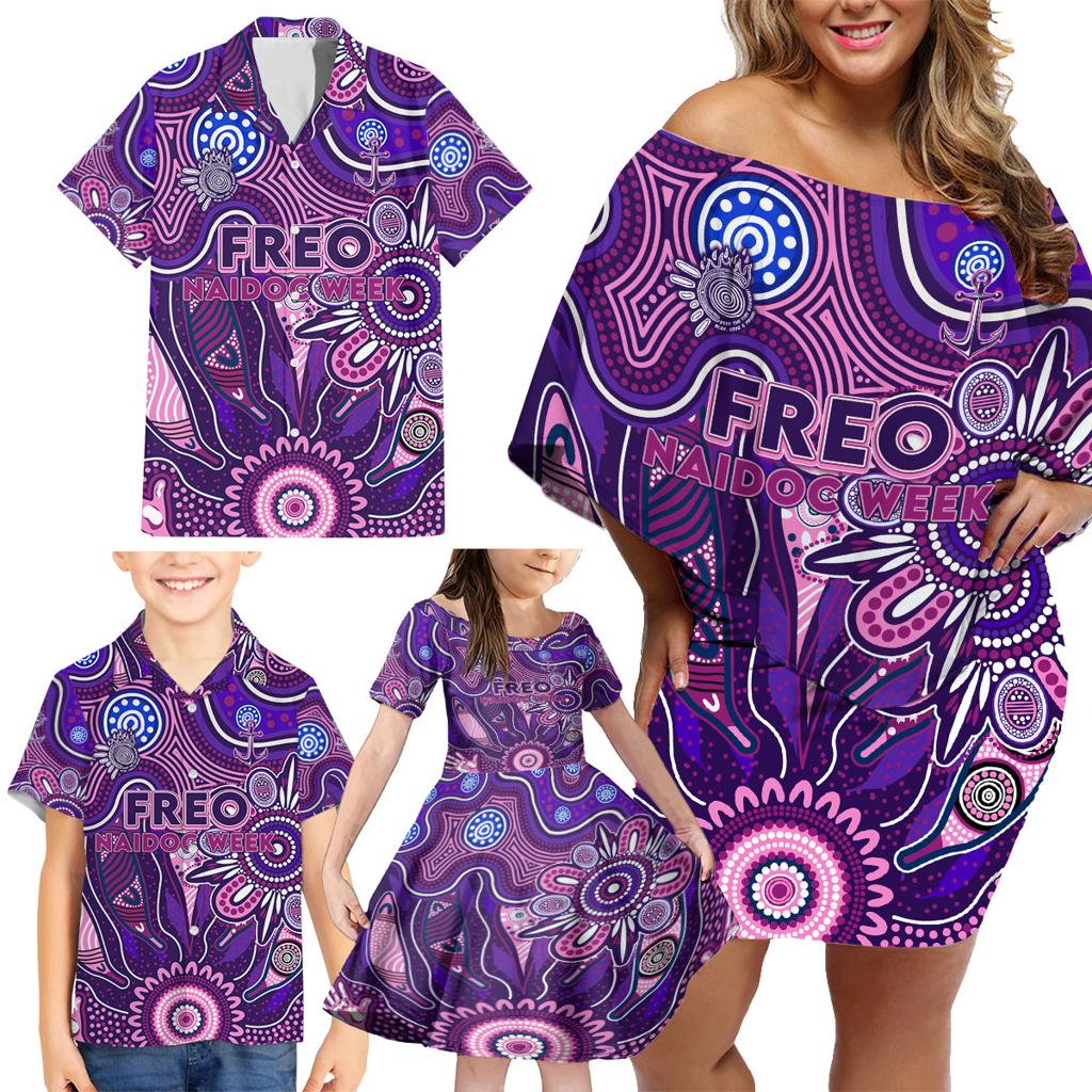 Personalised Freo NAIDOC Week 2024 Family Matching Off Shoulder Short Dress and Hawaiian Shirt Aussie Aboriginal Art