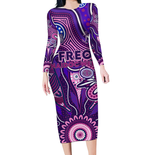 Personalised Freo NAIDOC Week 2024 Long Sleeve Bodycon Dress Aussie Aboriginal Art