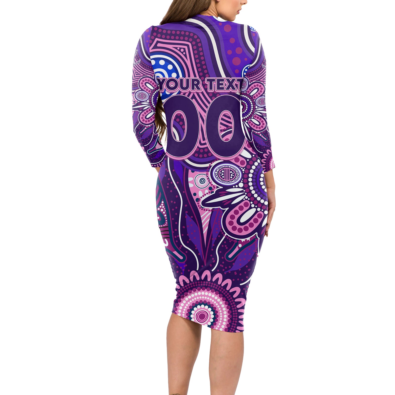 Personalised Freo NAIDOC Week 2024 Long Sleeve Bodycon Dress Aussie Aboriginal Art