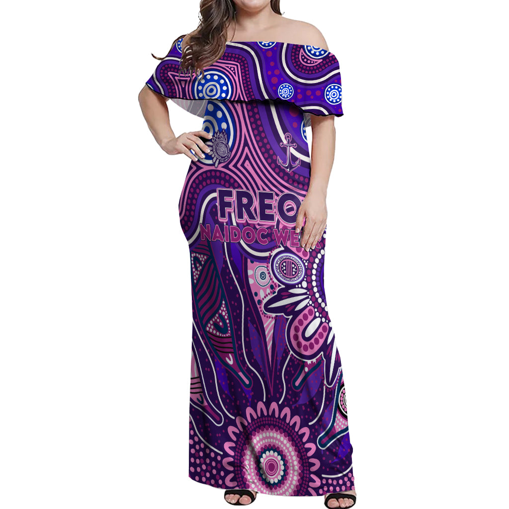 Personalised Freo NAIDOC Week 2024 Off Shoulder Maxi Dress Aussie Aboriginal Art
