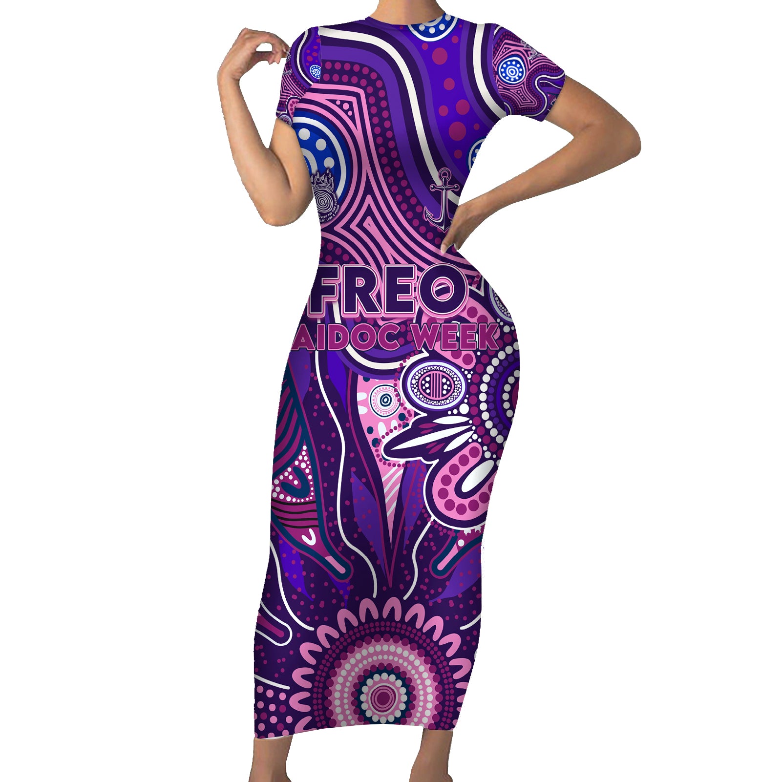 Personalised Freo NAIDOC Week 2024 Short Sleeve Bodycon Dress Aussie Aboriginal Art