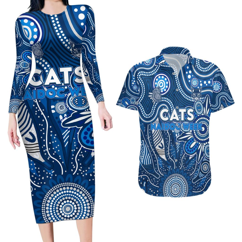 Personalised Cats NAIDOC Week 2024 Couples Matching Long Sleeve Bodycon Dress and Hawaiian Shirt Aussie Aboriginal Art