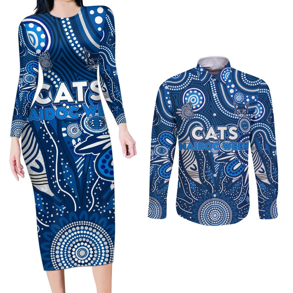 Personalised Cats NAIDOC Week 2024 Couples Matching Long Sleeve Bodycon Dress and Long Sleeve Button Shirt Aussie Aboriginal Art