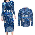 Personalised Cats NAIDOC Week 2024 Couples Matching Long Sleeve Bodycon Dress and Long Sleeve Button Shirt Aussie Aboriginal Art
