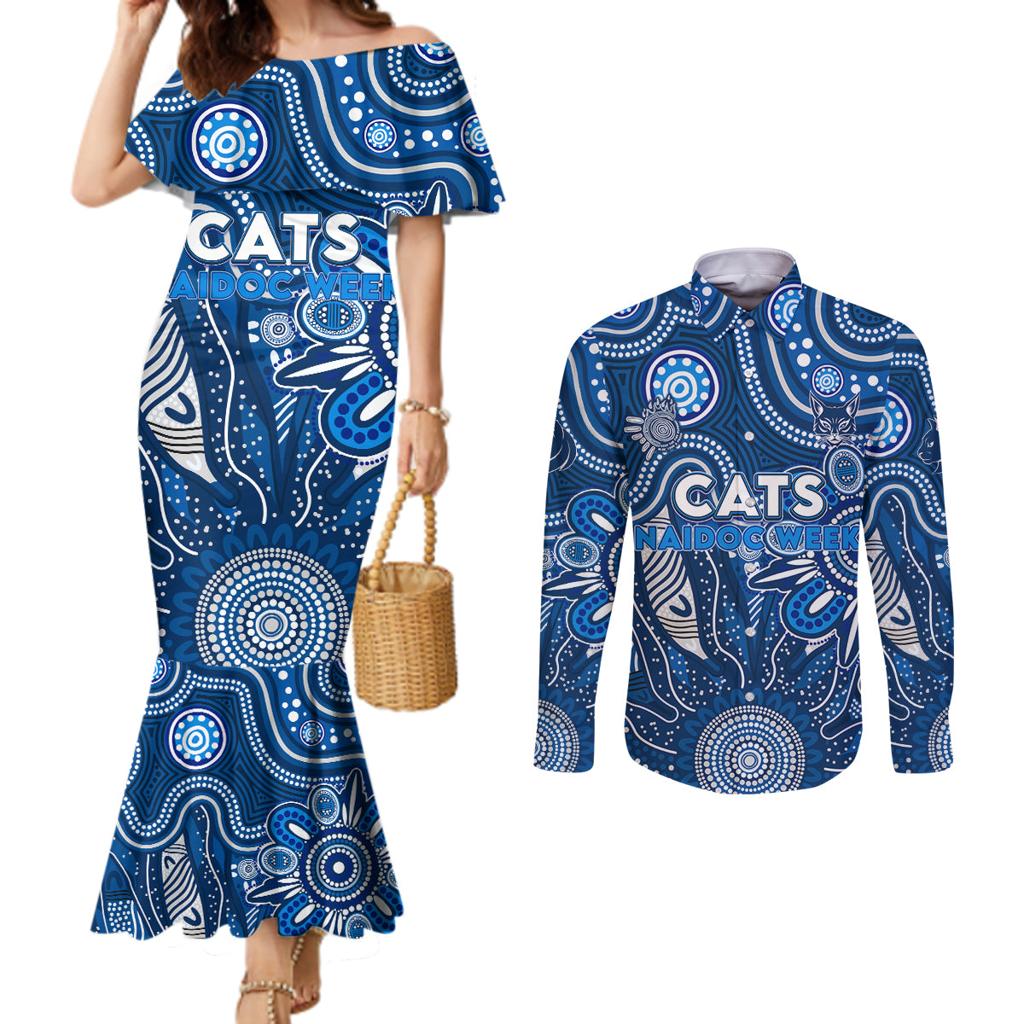 Personalised Cats NAIDOC Week 2024 Couples Matching Mermaid Dress and Long Sleeve Button Shirt Aussie Aboriginal Art