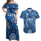 Personalised Cats NAIDOC Week 2024 Couples Matching Off Shoulder Maxi Dress and Hawaiian Shirt Aussie Aboriginal Art