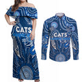 Personalised Cats NAIDOC Week 2024 Couples Matching Off Shoulder Maxi Dress and Long Sleeve Button Shirt Aussie Aboriginal Art