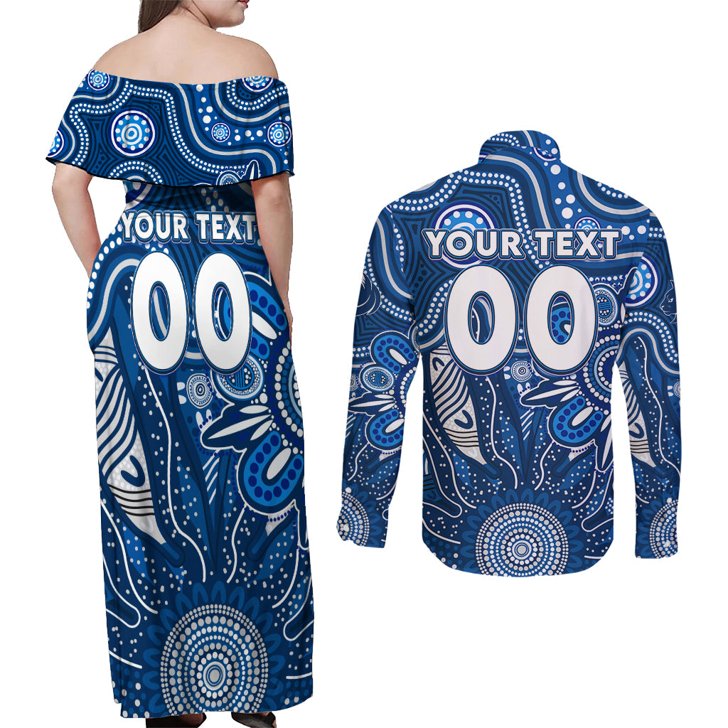 Personalised Cats NAIDOC Week 2024 Couples Matching Off Shoulder Maxi Dress and Long Sleeve Button Shirt Aussie Aboriginal Art