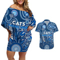 Personalised Cats NAIDOC Week 2024 Couples Matching Off Shoulder Short Dress and Hawaiian Shirt Aussie Aboriginal Art