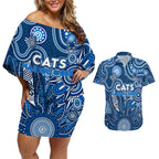 Personalised Cats NAIDOC Week 2024 Couples Matching Off Shoulder Short Dress and Hawaiian Shirt Aussie Aboriginal Art