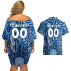 Personalised Cats NAIDOC Week 2024 Couples Matching Off Shoulder Short Dress and Hawaiian Shirt Aussie Aboriginal Art