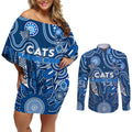 Personalised Cats NAIDOC Week 2024 Couples Matching Off Shoulder Short Dress and Long Sleeve Button Shirt Aussie Aboriginal Art