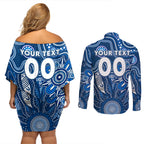 Personalised Cats NAIDOC Week 2024 Couples Matching Off Shoulder Short Dress and Long Sleeve Button Shirt Aussie Aboriginal Art