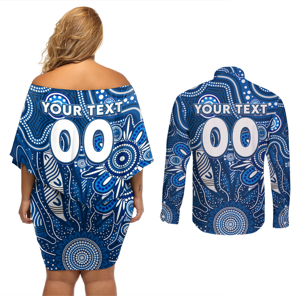Personalised Cats NAIDOC Week 2024 Couples Matching Off Shoulder Short Dress and Long Sleeve Button Shirt Aussie Aboriginal Art