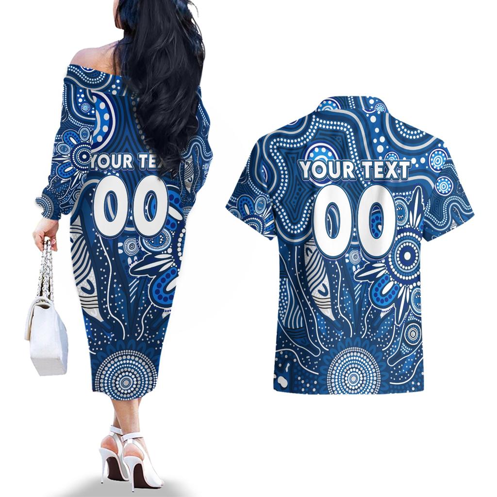 Personalised Cats NAIDOC Week 2024 Couples Matching Off The Shoulder Long Sleeve Dress and Hawaiian Shirt Aussie Aboriginal Art