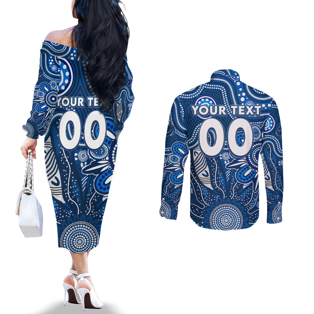 Personalised Cats NAIDOC Week 2024 Couples Matching Off The Shoulder Long Sleeve Dress and Long Sleeve Button Shirt Aussie Aboriginal Art