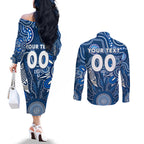 Personalised Cats NAIDOC Week 2024 Couples Matching Off The Shoulder Long Sleeve Dress and Long Sleeve Button Shirt Aussie Aboriginal Art