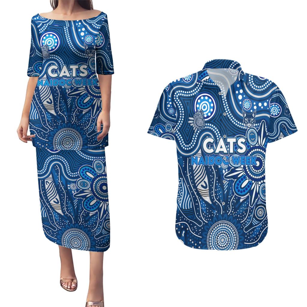 Personalised Cats NAIDOC Week 2024 Couples Matching Puletasi and Hawaiian Shirt Aussie Aboriginal Art