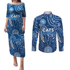 Personalised Cats NAIDOC Week 2024 Couples Matching Puletasi and Long Sleeve Button Shirt Aussie Aboriginal Art