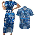 Personalised Cats NAIDOC Week 2024 Couples Matching Short Sleeve Bodycon Dress and Hawaiian Shirt Aussie Aboriginal Art