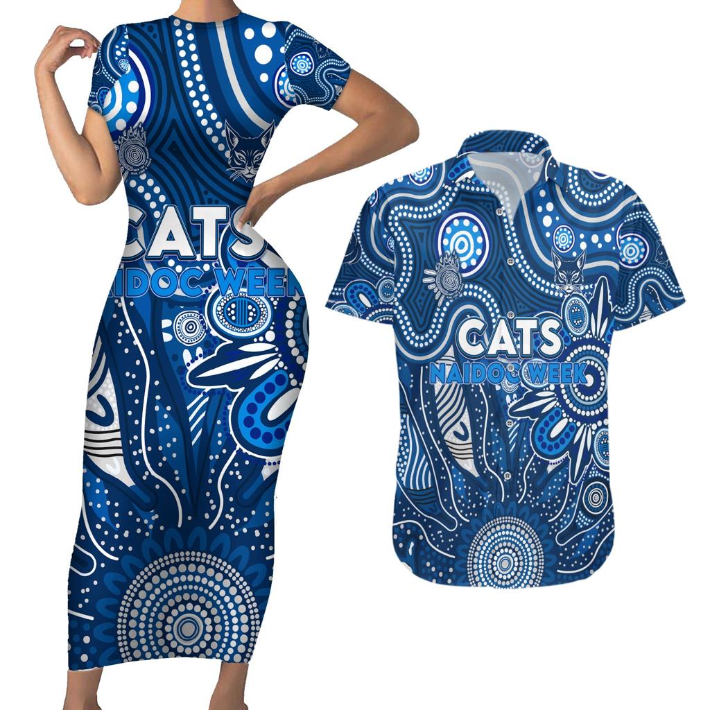 Personalised Cats NAIDOC Week 2024 Couples Matching Short Sleeve Bodycon Dress and Hawaiian Shirt Aussie Aboriginal Art