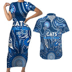Personalised Cats NAIDOC Week 2024 Couples Matching Short Sleeve Bodycon Dress and Hawaiian Shirt Aussie Aboriginal Art