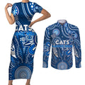 Personalised Cats NAIDOC Week 2024 Couples Matching Short Sleeve Bodycon Dress and Long Sleeve Button Shirt Aussie Aboriginal Art