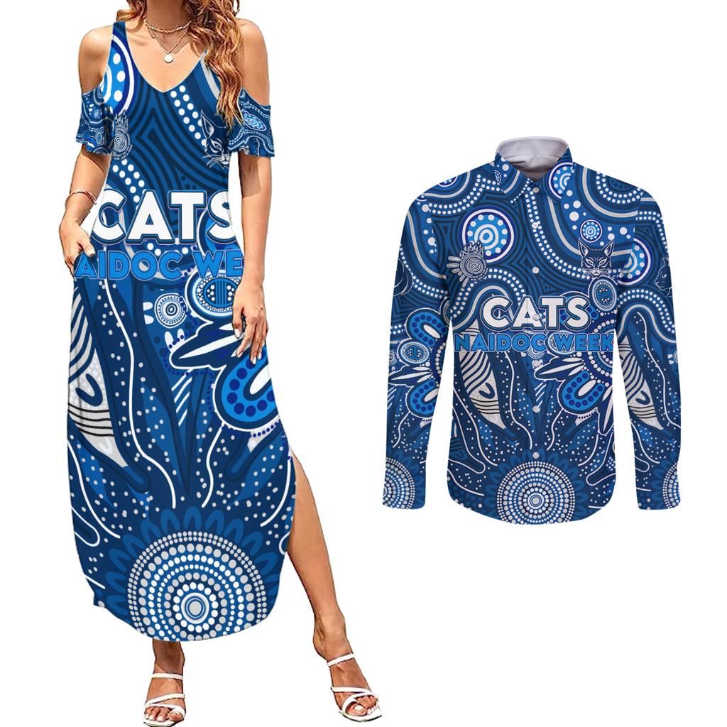 Personalised Cats NAIDOC Week 2024 Couples Matching Summer Maxi Dress and Long Sleeve Button Shirt Aussie Aboriginal Art