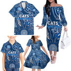 Personalised Cats NAIDOC Week 2024 Family Matching Off The Shoulder Long Sleeve Dress and Hawaiian Shirt Aussie Aboriginal Art
