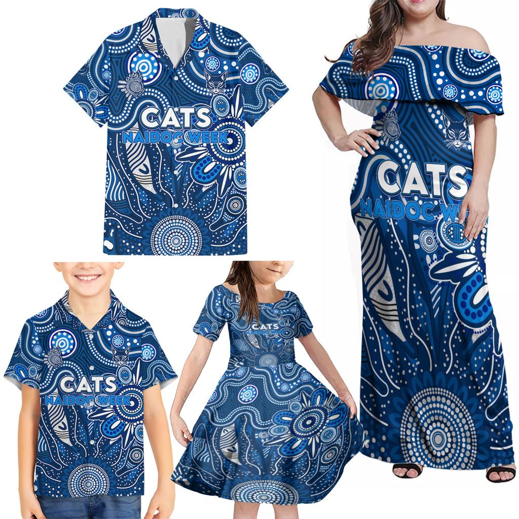 Personalised Cats NAIDOC Week 2024 Family Matching Off Shoulder Maxi Dress and Hawaiian Shirt Aussie Aboriginal Art