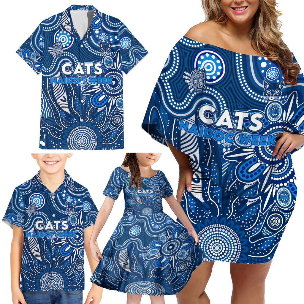 Personalised Cats NAIDOC Week 2024 Family Matching Off Shoulder Short Dress and Hawaiian Shirt Aussie Aboriginal Art