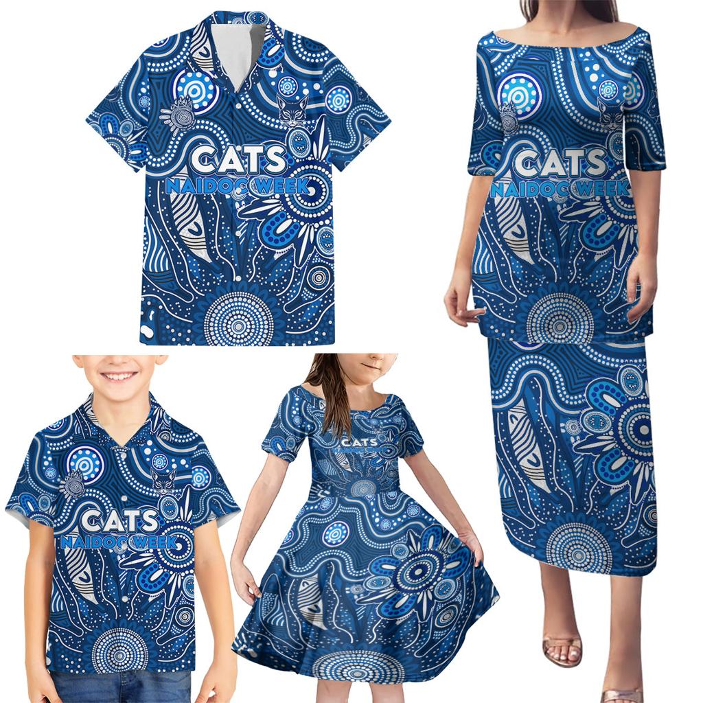 Personalised Cats NAIDOC Week 2024 Family Matching Puletasi and Hawaiian Shirt Aussie Aboriginal Art