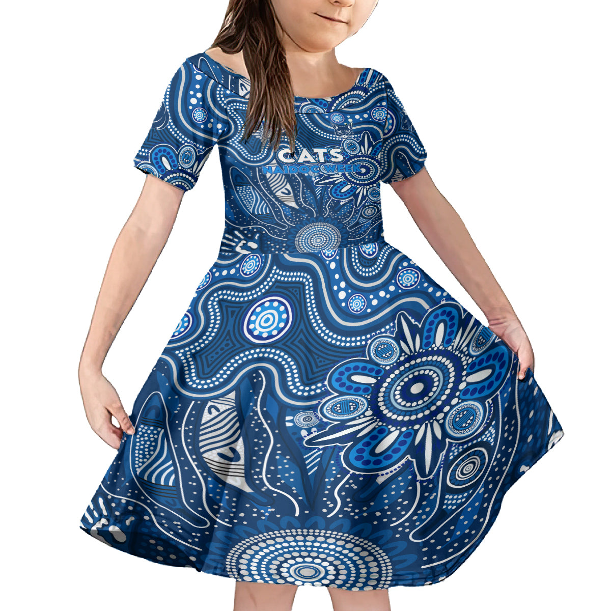 Personalised Cats NAIDOC Week 2024 Kid Short Sleeve Dress Aussie Aboriginal Art