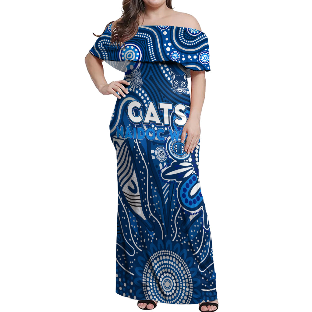 Personalised Cats NAIDOC Week 2024 Off Shoulder Maxi Dress Aussie Aboriginal Art