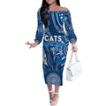 Personalised Cats NAIDOC Week 2024 Off The Shoulder Long Sleeve Dress Aussie Aboriginal Art