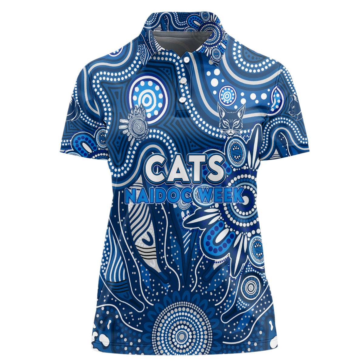 Personalised Cats NAIDOC Week 2024 Women Polo Shirt Aussie Aboriginal Art