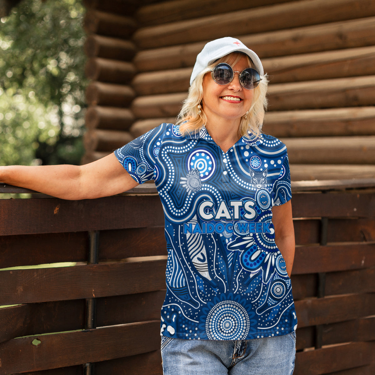 Personalised Cats NAIDOC Week 2024 Women Polo Shirt Aussie Aboriginal Art