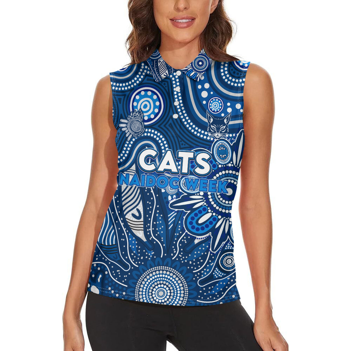 Personalised Cats NAIDOC Week 2024 Women Sleeveless Polo Shirt Aussie Aboriginal Art